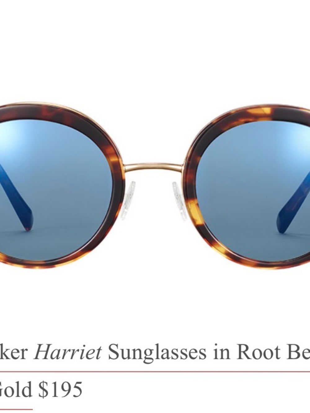 Warby Parker Harriet Sunglasses Tortoiseshell Round Sunglasses with Blue Lenses